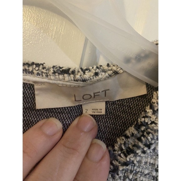 Loft black/white/blue Tweed Plaid Fringe Shift Dress Size 2 - Picture 4 of 8